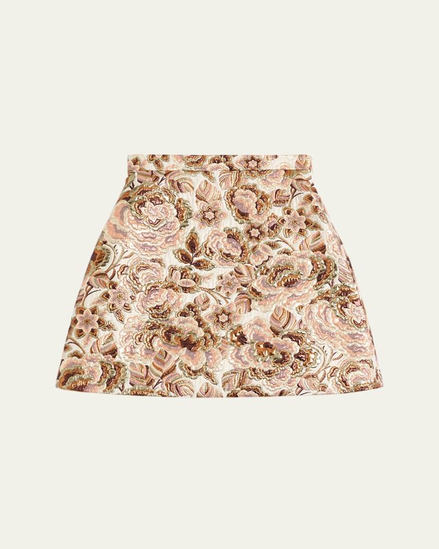 Brocade Floral Mini Wool Skirt